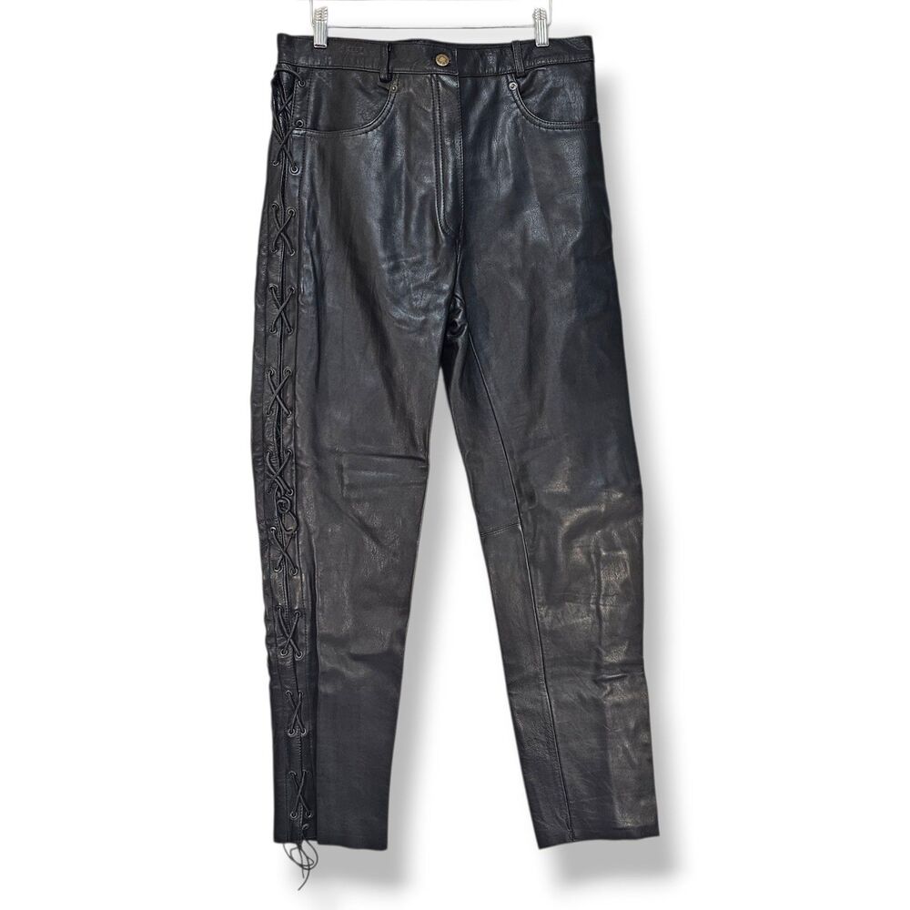 Vanguard Leather of America Women Side Lace Up Motorcycle Biker Cowhide Pants 14